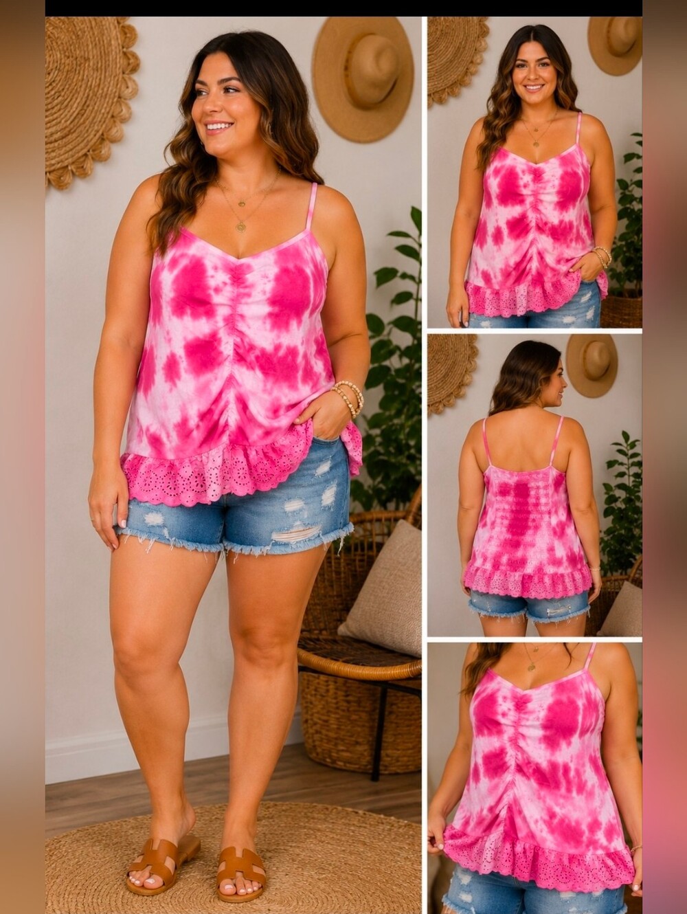 True Craft Pink Tie Dye Ruffle Tank Top – XL – NWT – 100% Cotton - Picture 1 of 2